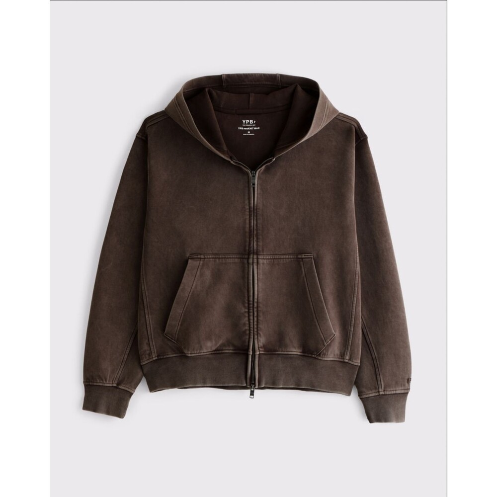 NEW Abercrombie YPB neoKNIT MAX Full-Zip Hoodie in Brown Wash Men's Size Large